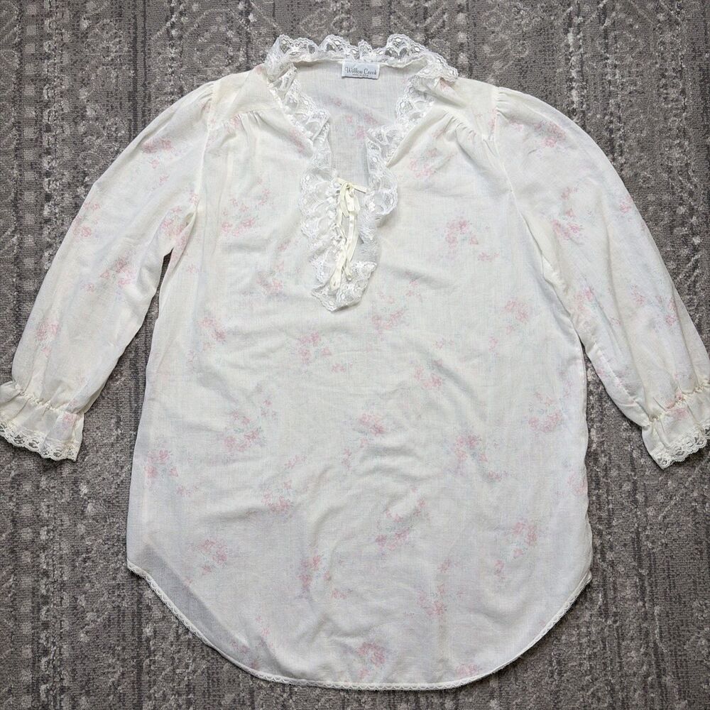 Vintage Willow Creek Nightgown Large White Lace Prairie Cottagecore Short